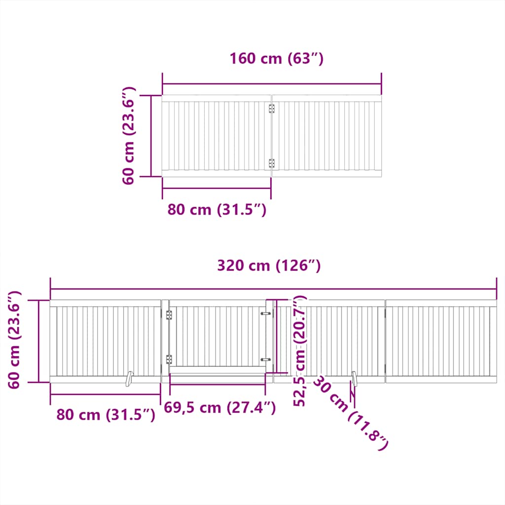 Vrata za pse s vratašcima 12 panela sklopiva 960 cm drvo topole