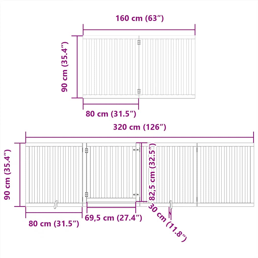 Vrata za pse s vratašcima 10 panela sklopiva 800 cm drvo topole