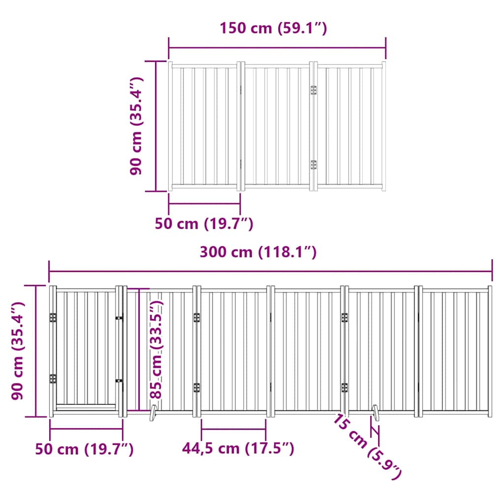 Vrata za pse s vratašcima 9 panela sklopiva 450 cm drvo topole