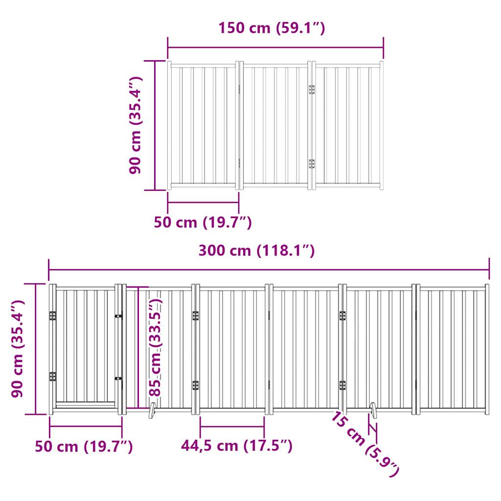 Vrata za pse s vratašcima 15 panela sklopiva 750 cm drvo topole