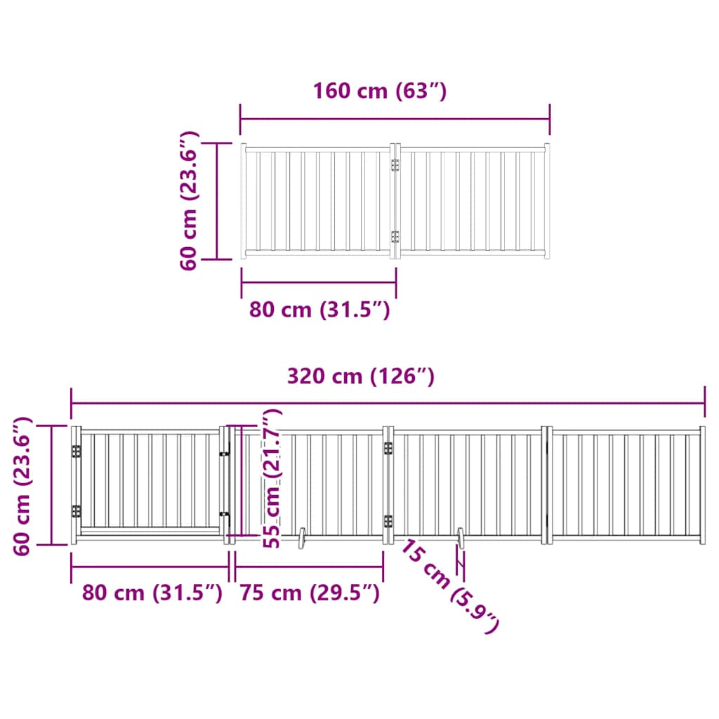 Vrata za pse s vratašcima 12 panela sklopiva 960 cm drvo topole