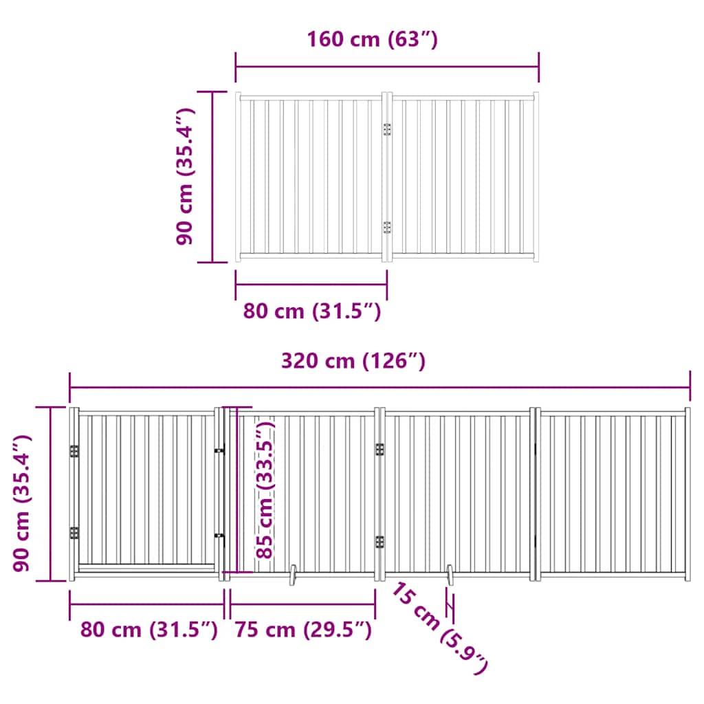 Vrata za pse s vratašcima 6 panela sklopiva 480 cm drvo topole