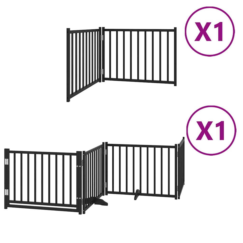 Vrata za pse s vratašcima 6 panela sklopiva 480 cm drvo topole Crna 80 x 60 x 2 cm