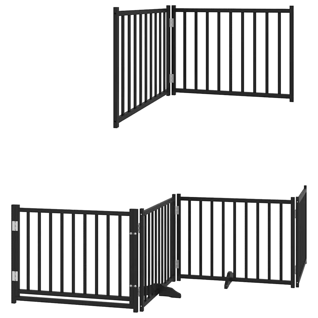 Vrata za pse s vratašcima 6 panela sklopiva 480 cm drvo topole Crna 80 x 60 x 2 cm