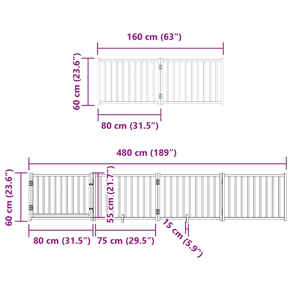 Vrata za pse s vratašcima 10 panela sklopiva 800 cm drvo topole
