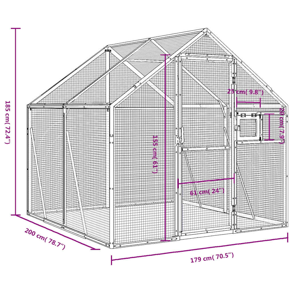 Kavez za ptice srebrni 1,79x2x1,85 m aluminijski