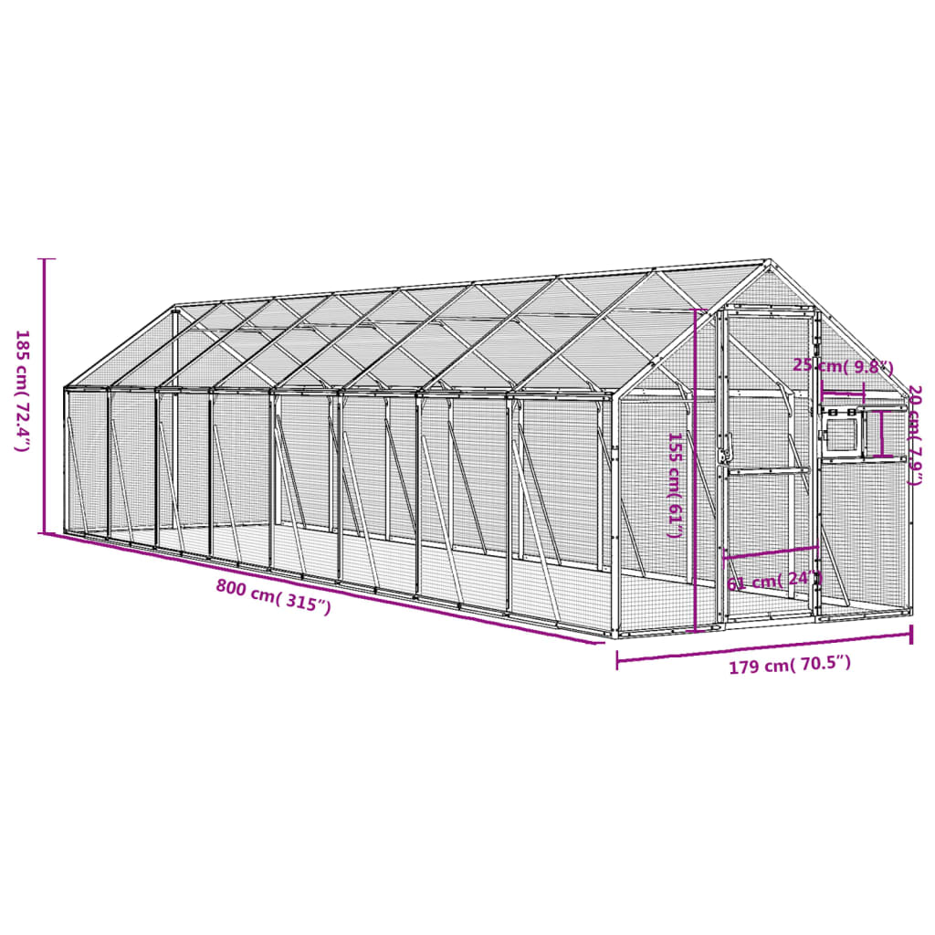 Kavez za ptice antracit 1,79x8x1,85 m aluminijski