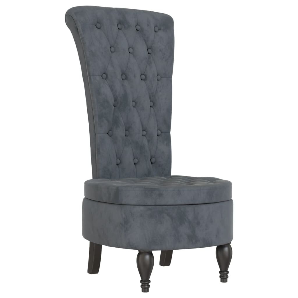 Stolica s visokim naslonom tamnosiva baršunasta s gumbima