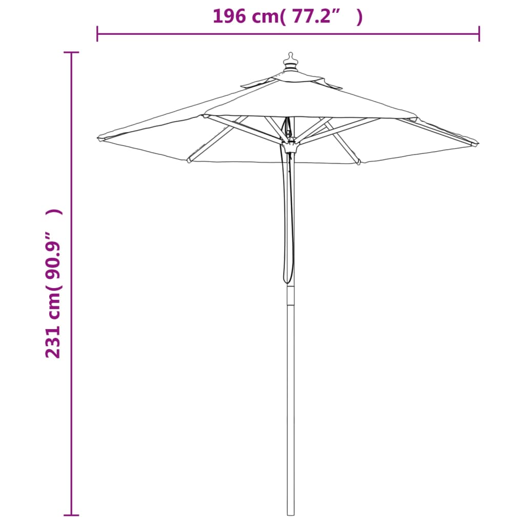 Vrtni suncobran s drvenim stupom zeleni 196 x 231 cm