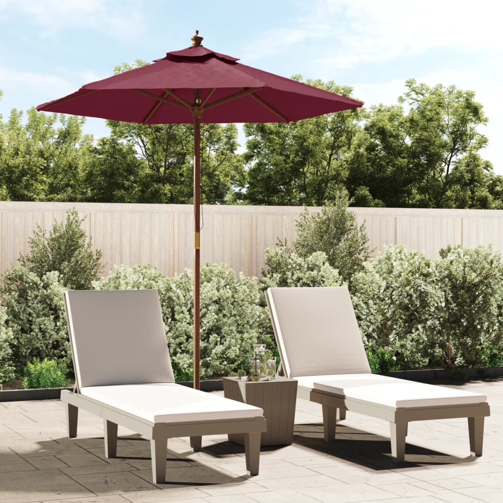 Vrtni suncobran s drvenim stupom bordo 196 x 231 cm