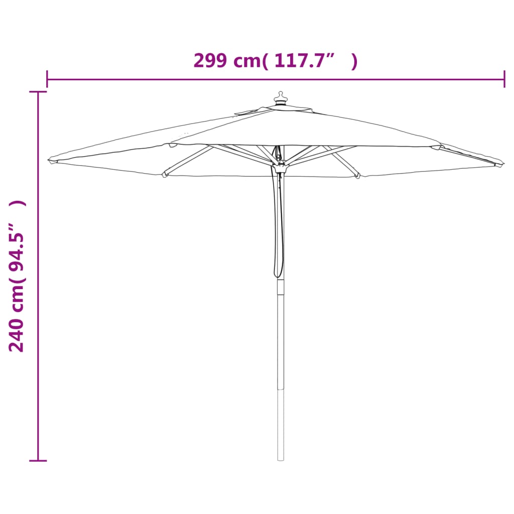 Vrtni suncobran s drvenim stupom boja pijeska 299 x 240 cm