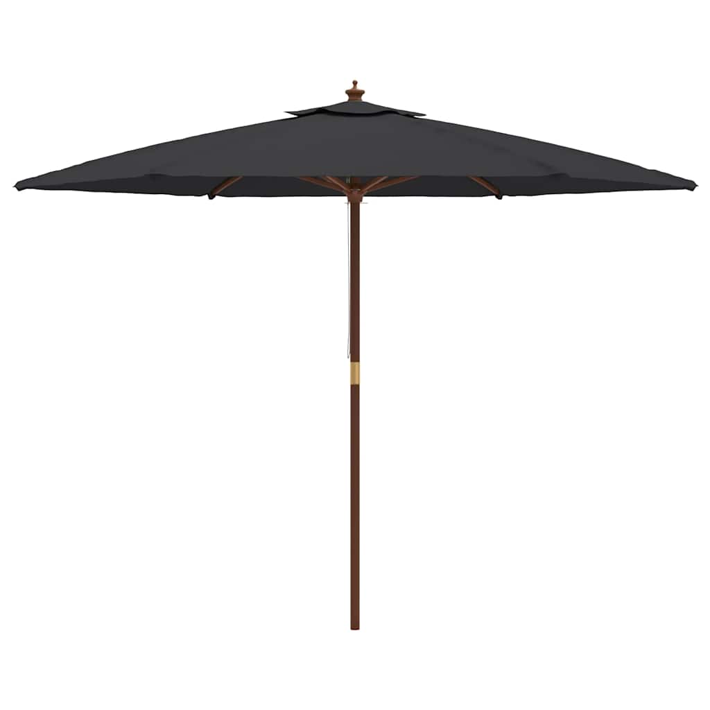 Vrtni suncobran s drvenim stupom crni 299 x 240 cm