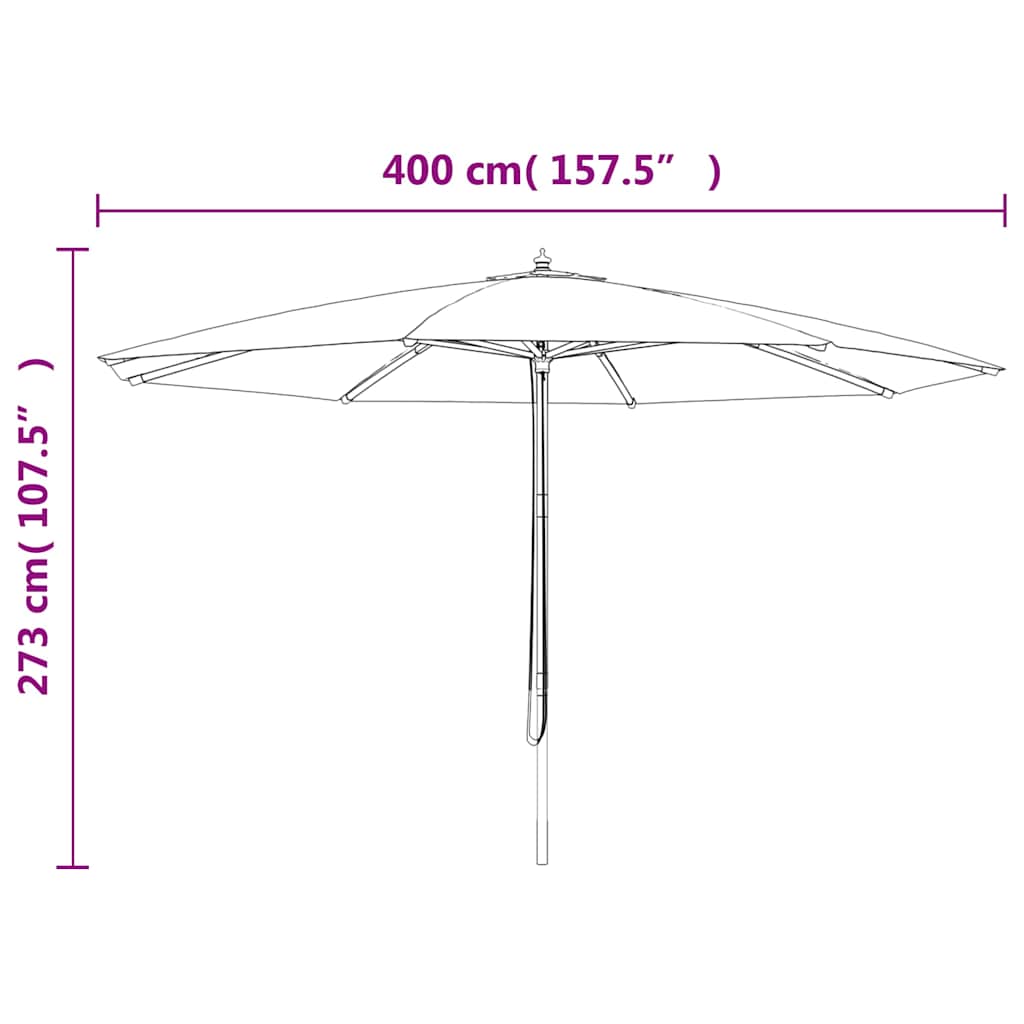 Vrtni suncobran s drvenim stupom bordo 400 x 273 cm