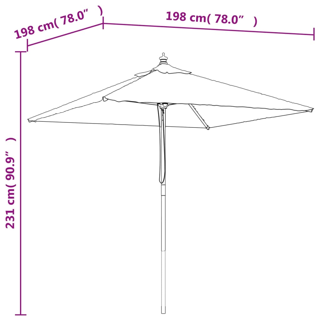 Vrtni suncobran s drvenim stupom crni 198 x 198 x 231 cm