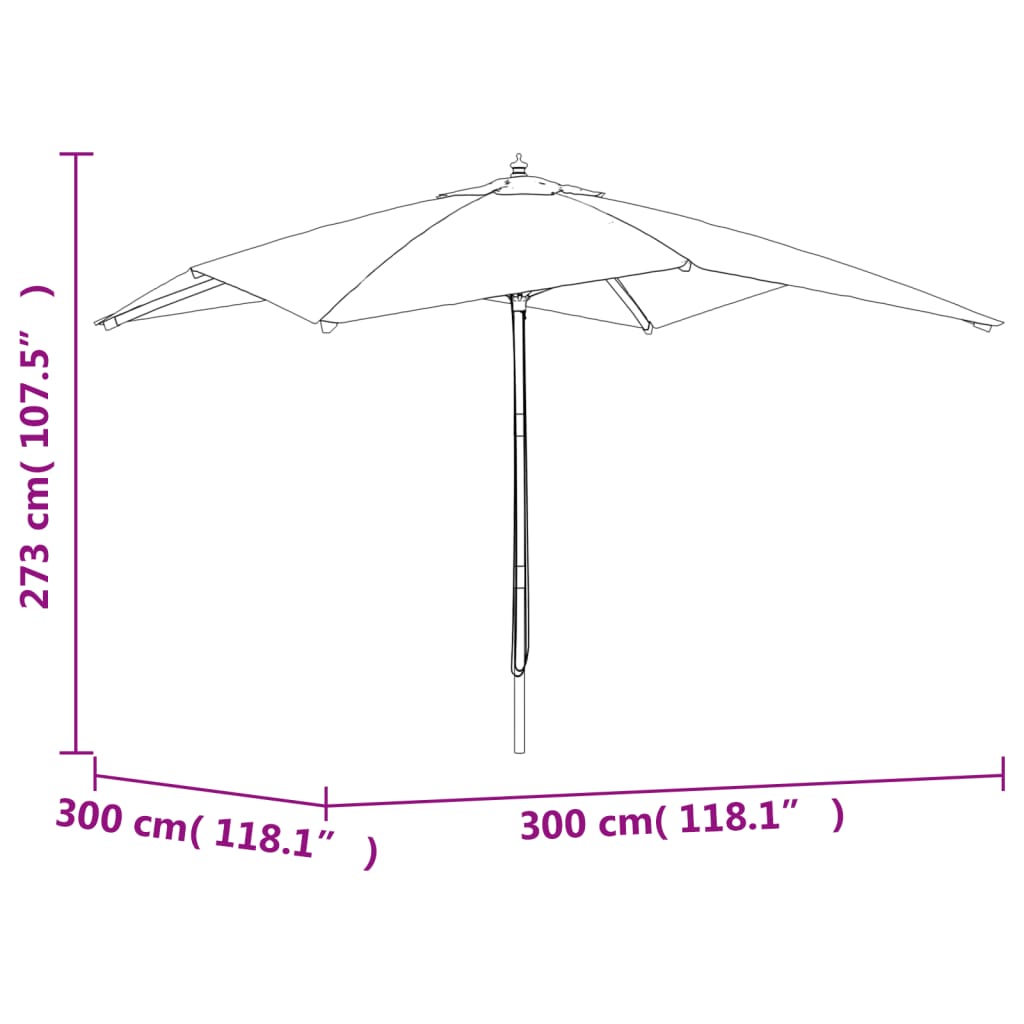 Vrtni suncobran s drvenim stupom zeleni 300 x 300 x 273 cm