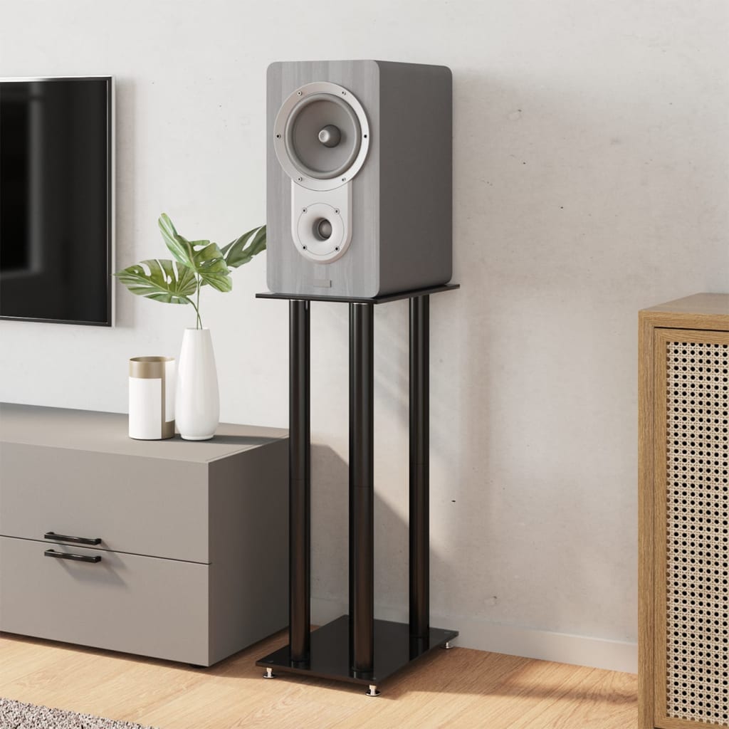 Stalci za zvučnike crni 2 kom kaljeno staklo dizajn s 4 stupa