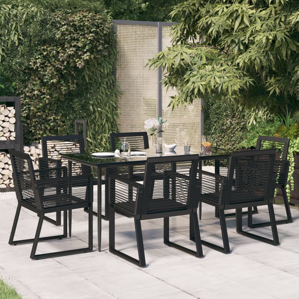 7-dijelni vrtni blagovaonski set od PVC ratana crni