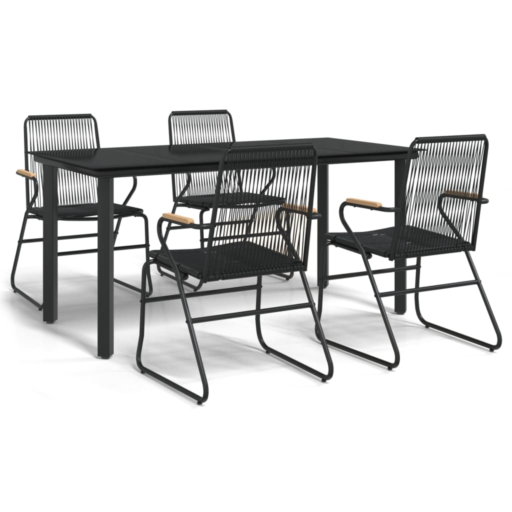 5-dijelni vrtni blagovaonski set od PVC ratana crni