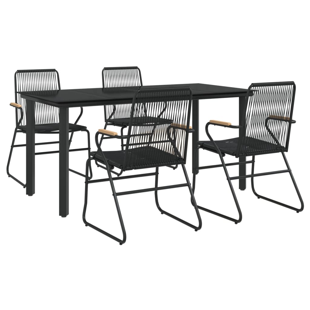 5-dijelni vrtni blagovaonski set od PVC ratana crni