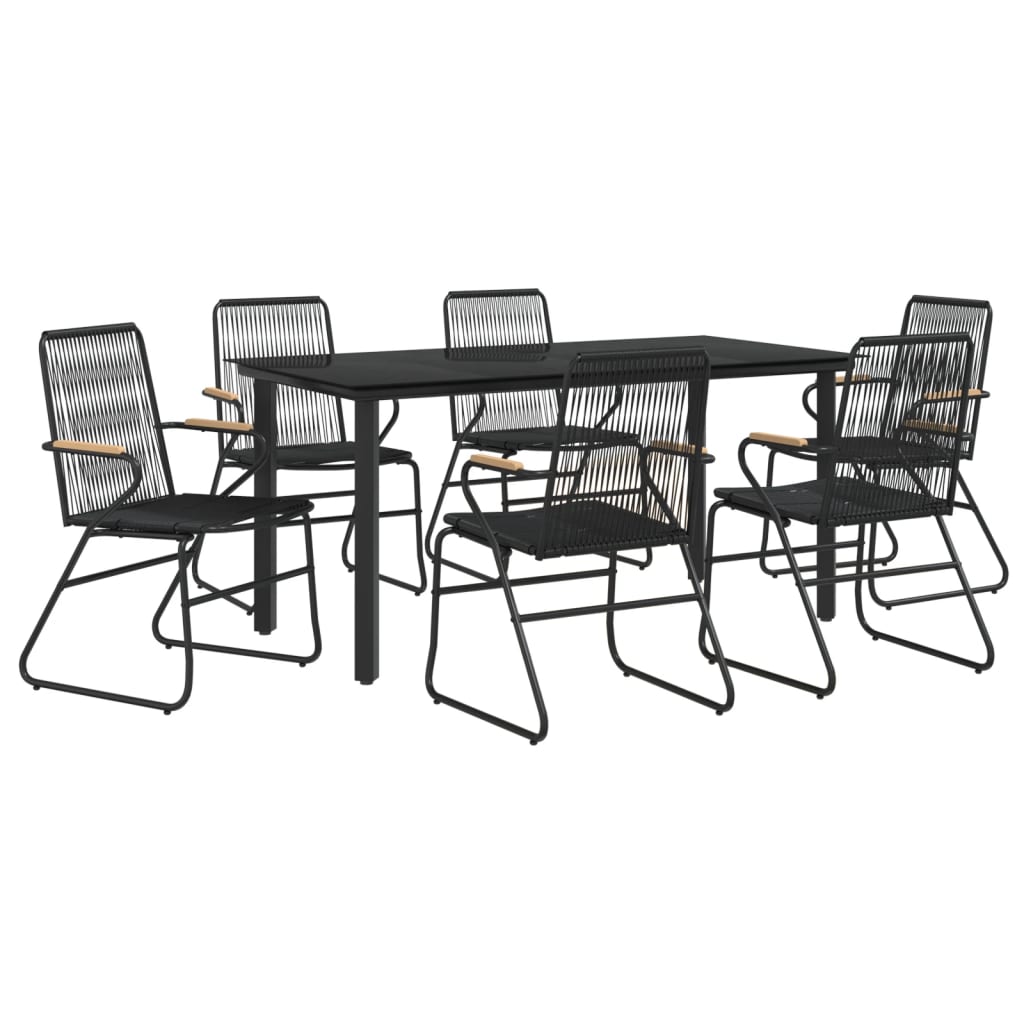 7-dijelni vrtni blagovaonski set od PVC ratana crni