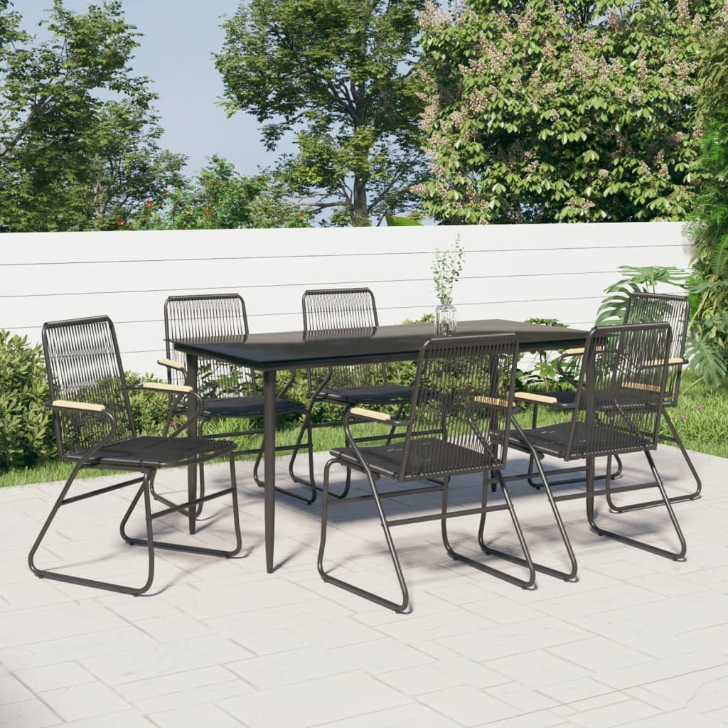 7-dijelni vrtni blagovaonski set od PVC ratana crni