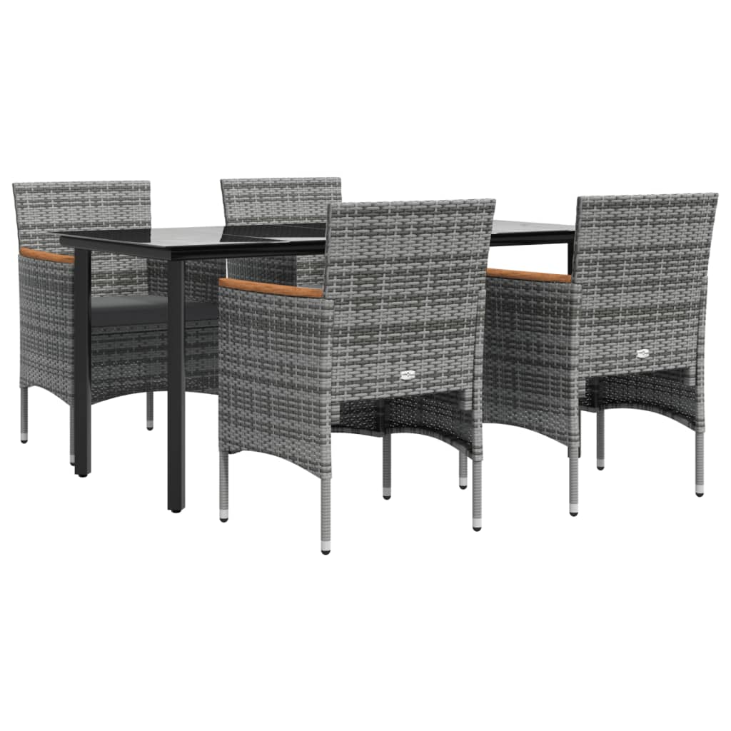 5-dijelni vrtni blagovaonski set s jastucima sivo-crni