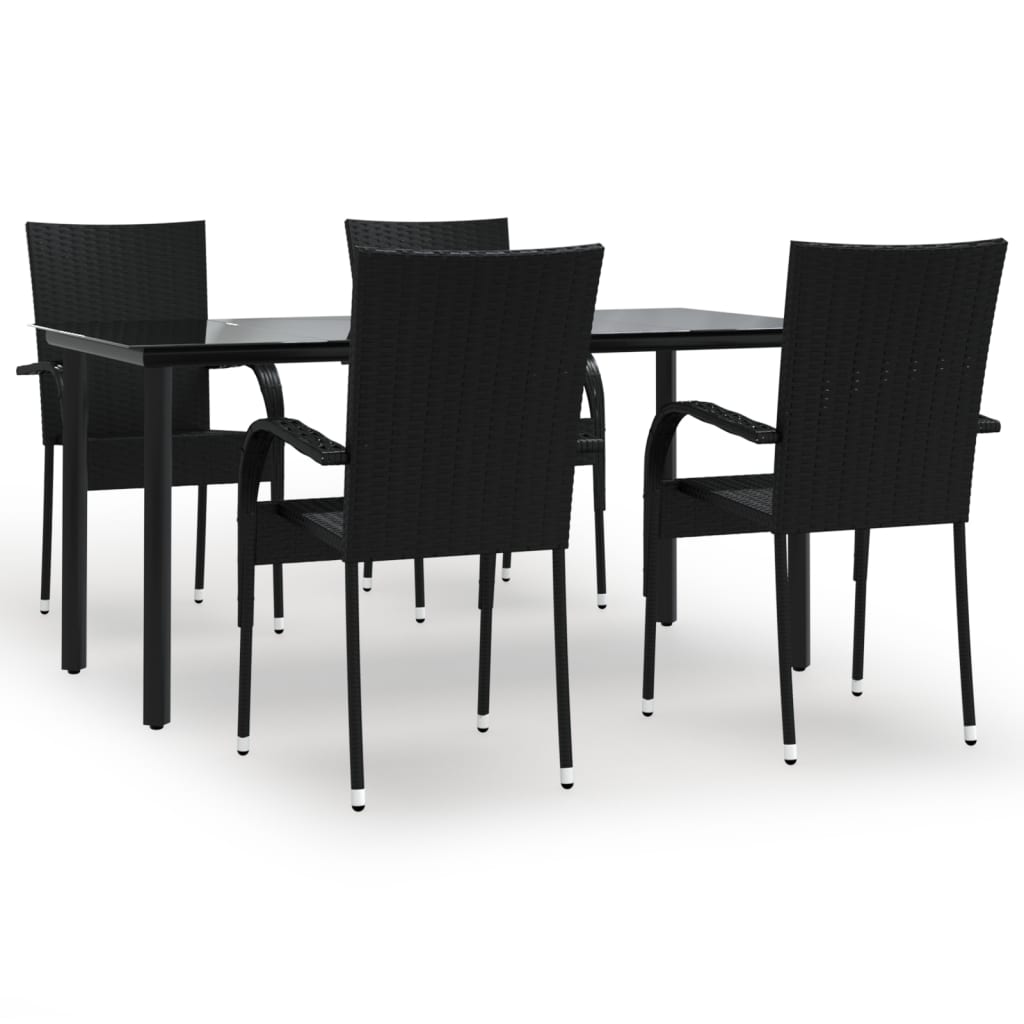 5-dijelni vrtni blagovaonski set od poliratana crni Crna Dužina stola 160 cm
