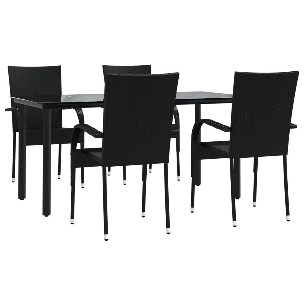5-dijelni vrtni blagovaonski set od poliratana crni Crna Dužina stola 160 cm