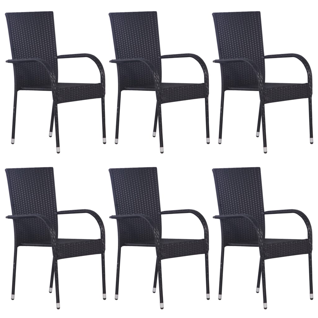 7-dijelni vrtni blagovaonski set od poliratana crni Crna Dužina stola 160 cm