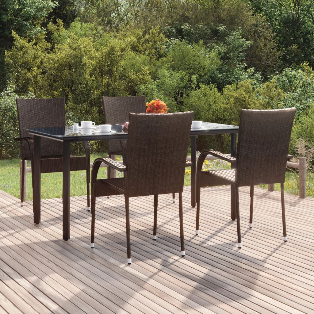 5-dijelni vrtni blagovaonski set od poliratana smeđi Smeđa 160 cm table length