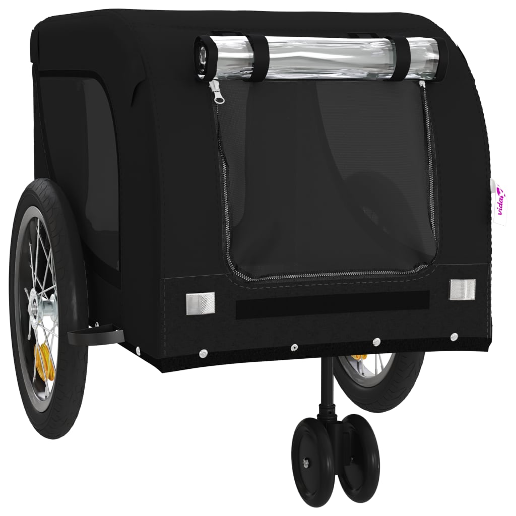 Prikolica za bicikl za ljubimce crna od tkanine i željeza