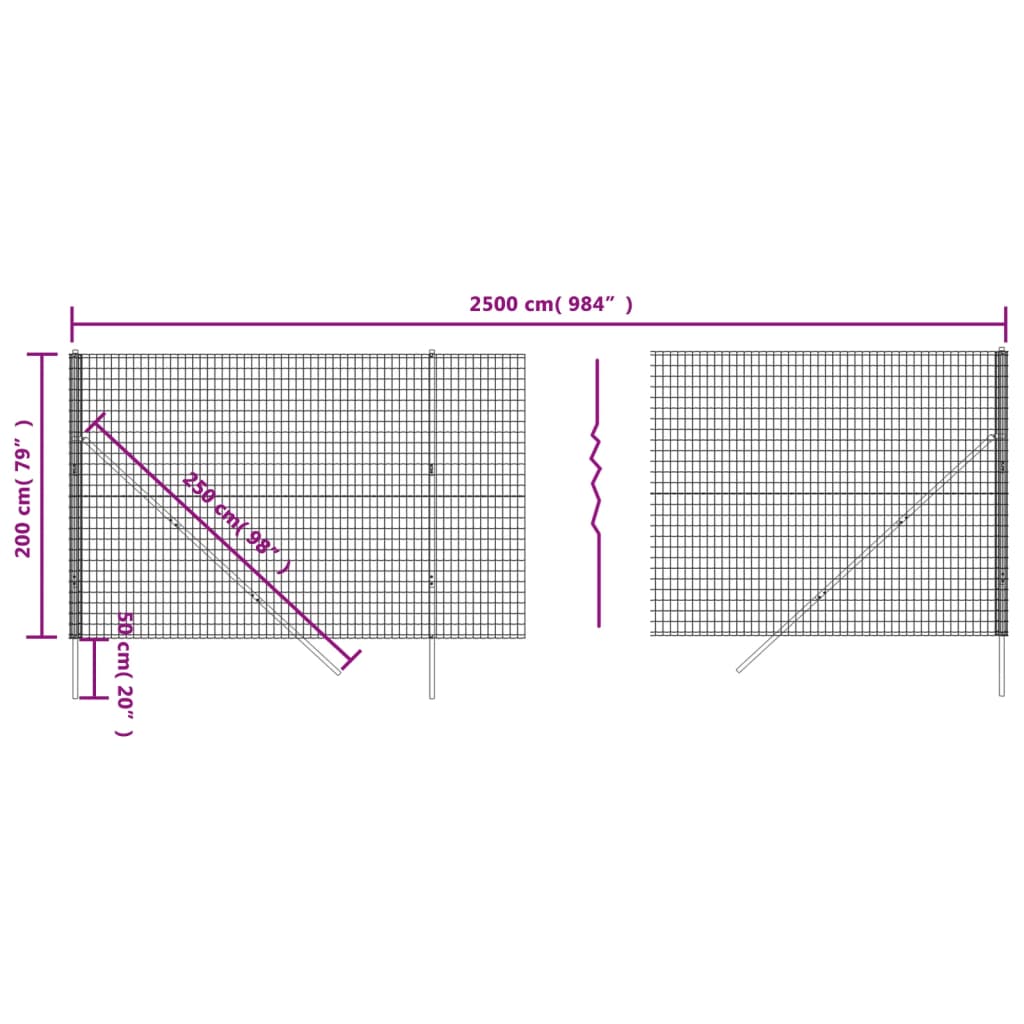 Ograda od žičane mreže antracit 2 x 25 m od pocinčanog čelika