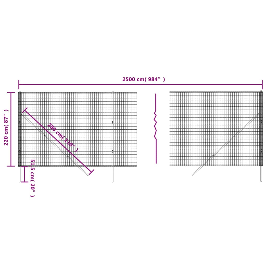 Ograda od žičane mreže antracit 2,2x25 m od pocinčanog čelika