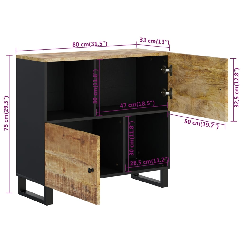 Komoda s 2 vrata 80 x 33 x 75 cm od masivnog drva manga