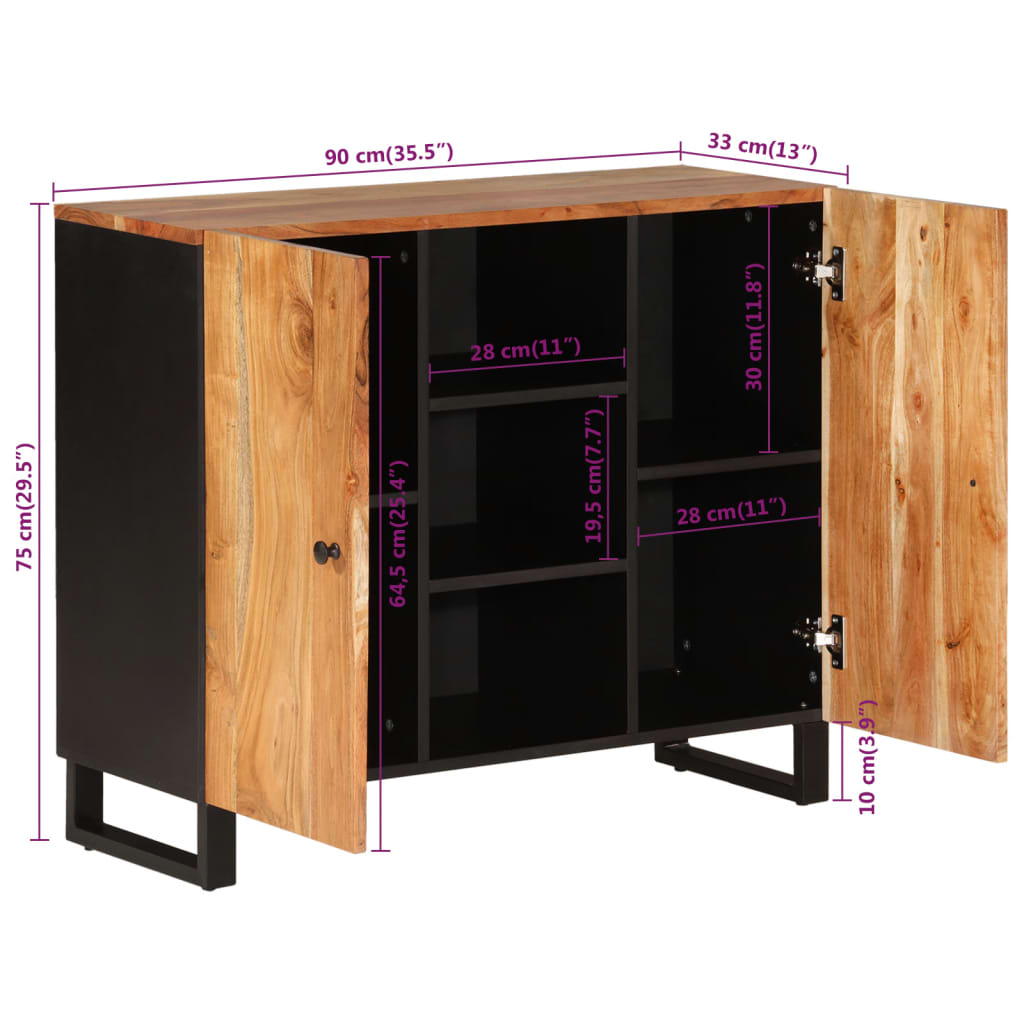Komoda s 2 vrata 90 x 33 x 75 cm od masivnog drva bagrema