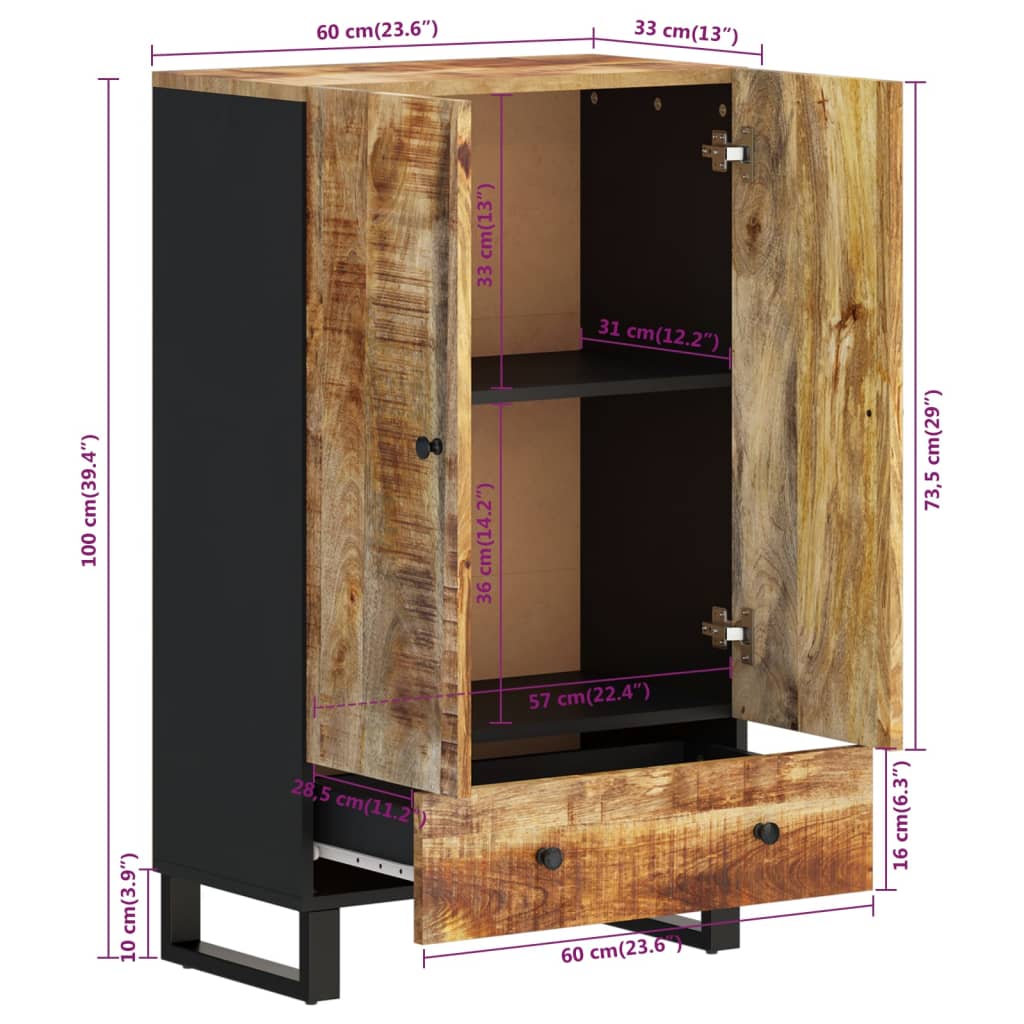 Visoka komoda s ladicom 60x33x100 cm od drva manga i željeza