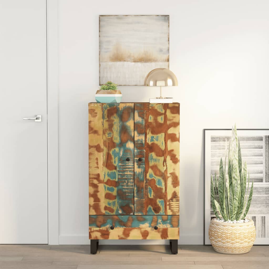 Visoka komoda s ladicom 60x33x100 cm obnovljeno drvo i željezo
