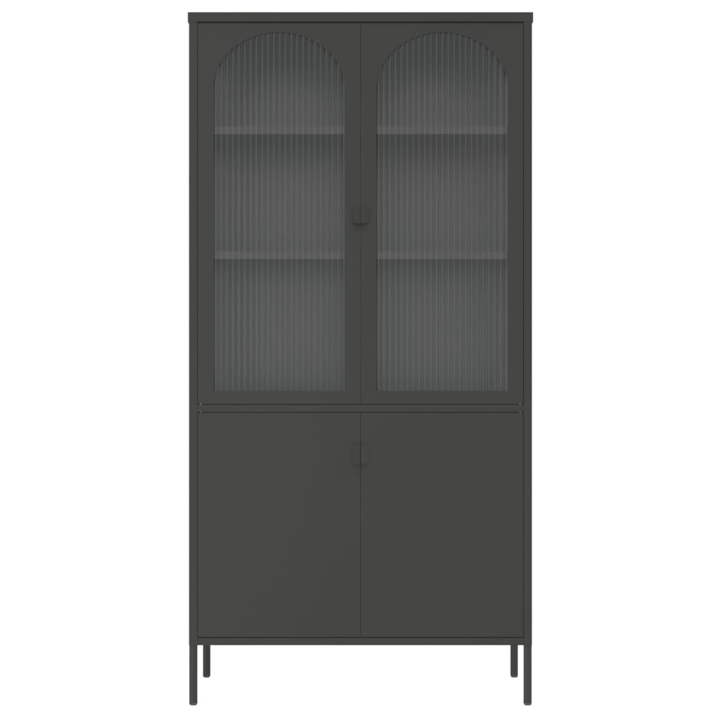 Visoka komoda crna 90 x 40 x 180 cm od stakla i čelika