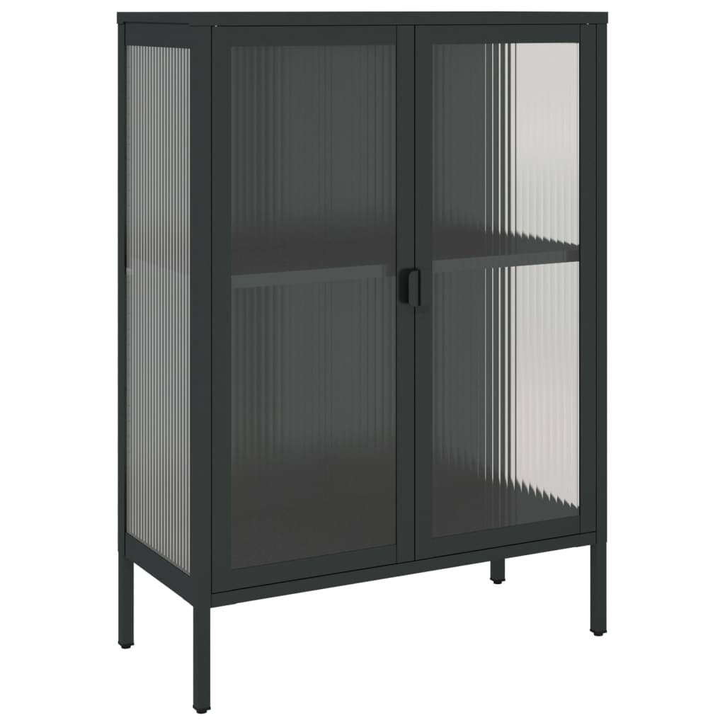 Komoda crna 75 x 35 x 105 cm od stakla i čelika