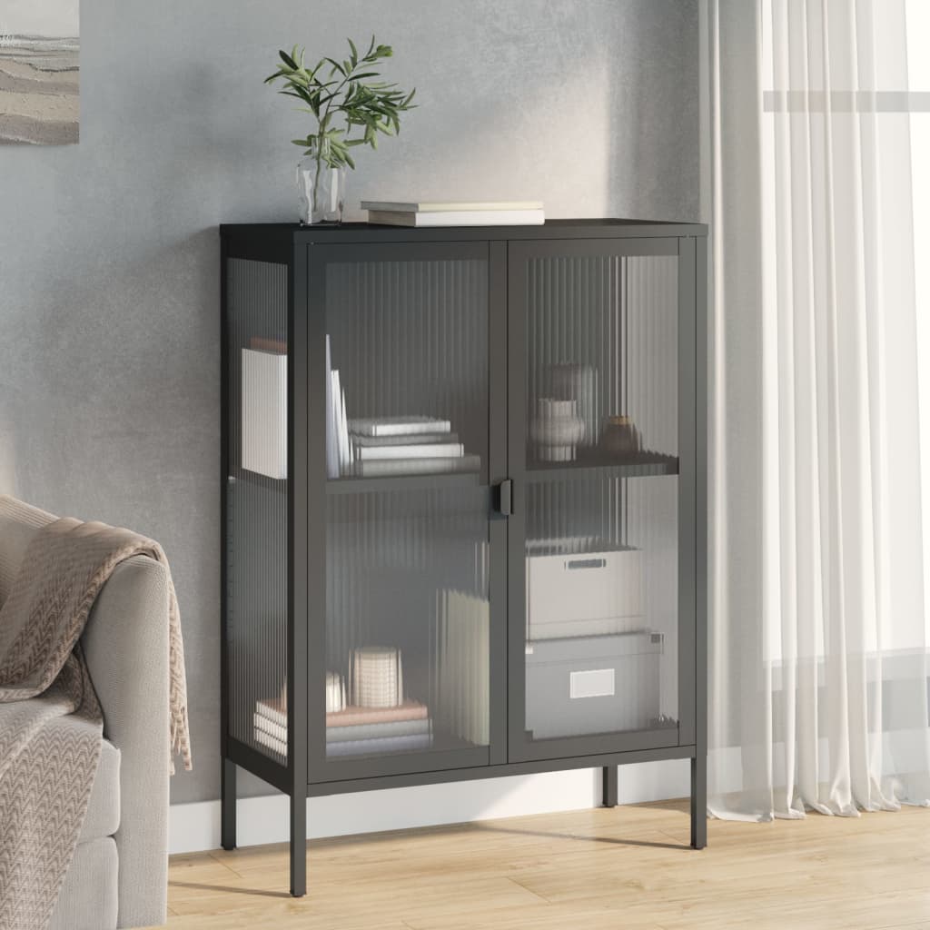 Komoda crna 75 x 35 x 105 cm od stakla i čelika
