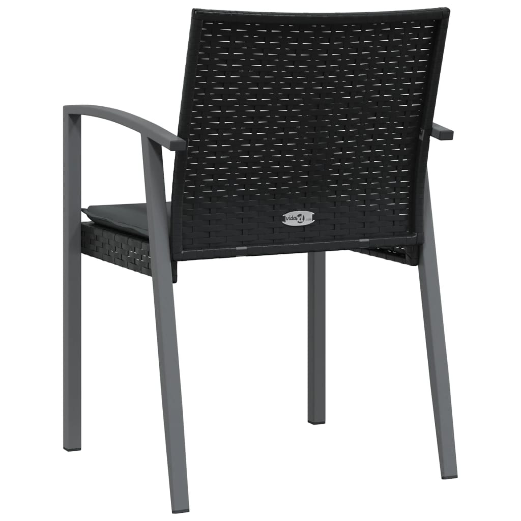 Vrtne stolice s jastucima 2 kom crne 56,5x57x83 cm poliratan