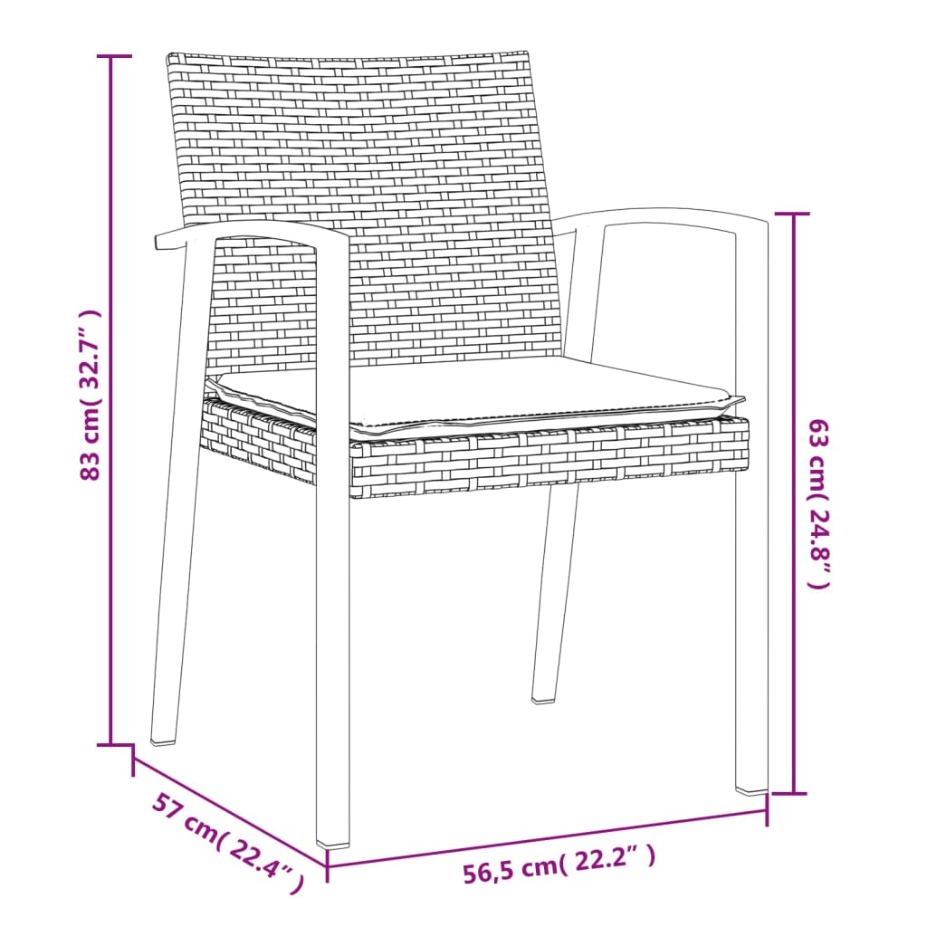 Vrtne stolice s jastucima 2 kom crne 56,5x57x83 cm poliratan