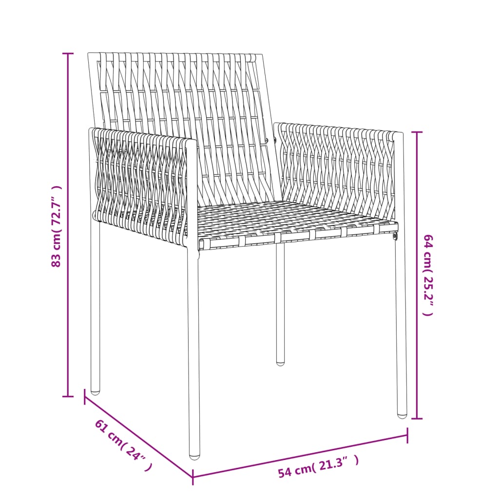 Vrtne stolice s jastucima 2 kom crne 54x61x83 cm od poliratana