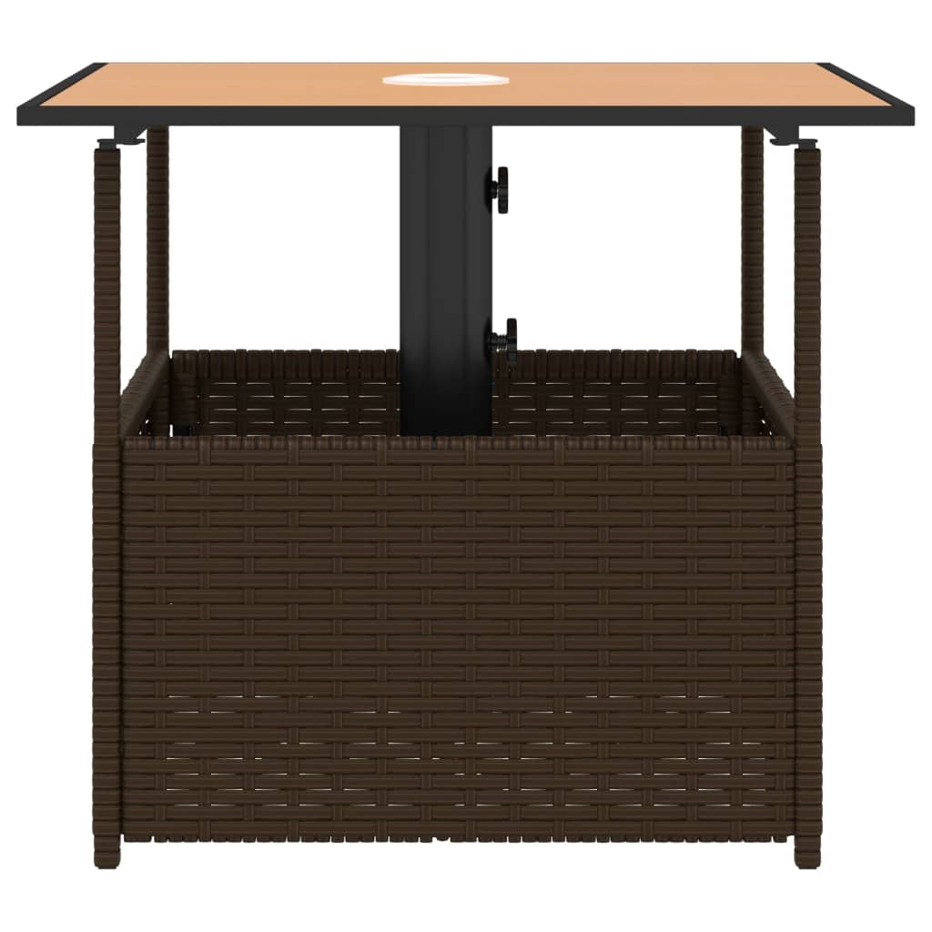 Vrtni stol s rupom za suncobran smeđi 55x55x46,5 cm poliratan