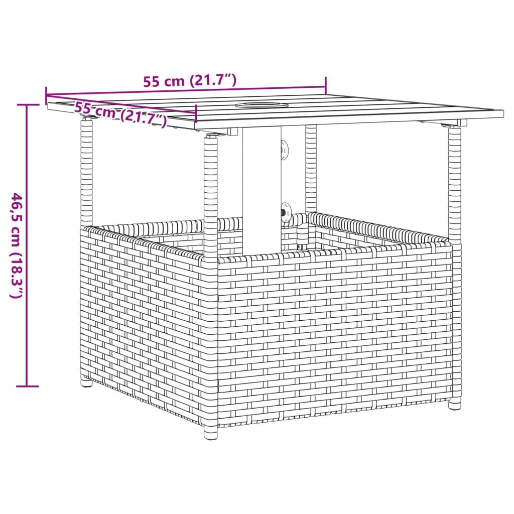 Vrtni stol s rupom za suncobran smeđi 55x55x46,5 cm poliratan