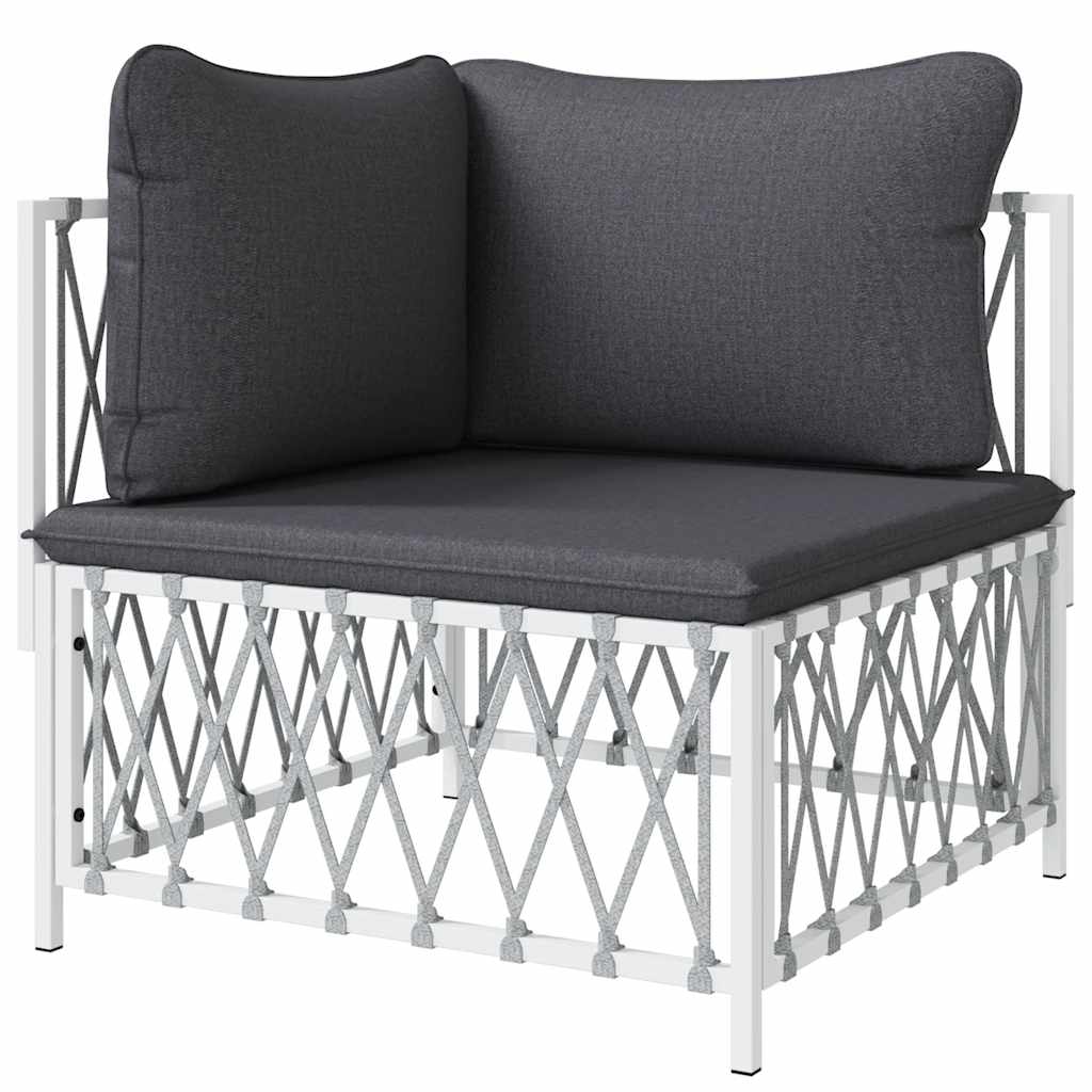 Kutna vrtna sofa od tkane tkanine s jastucima bijela