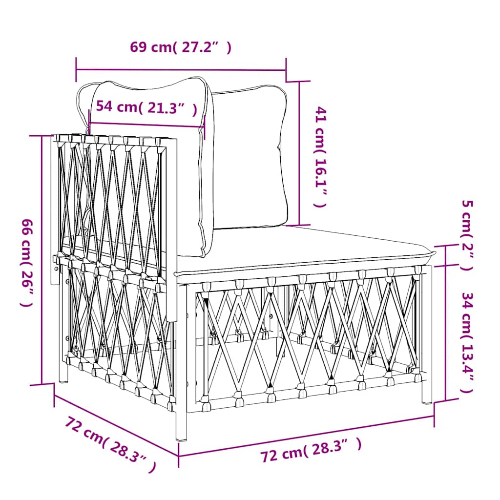 Kutna vrtna sofa od tkane tkanine s jastucima bijela