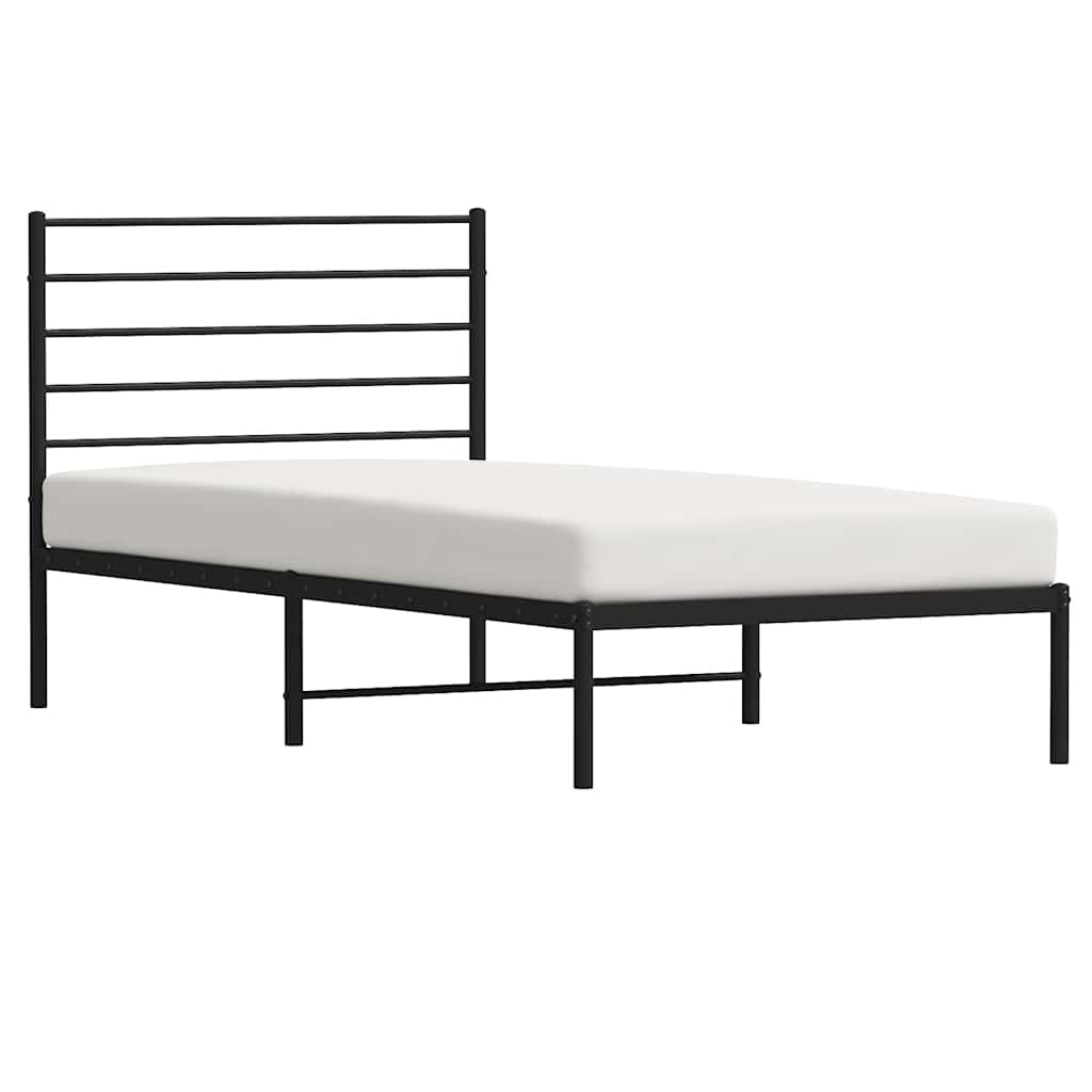 Metalni okvir za krevet s uzglavljem crni 75x190 cm