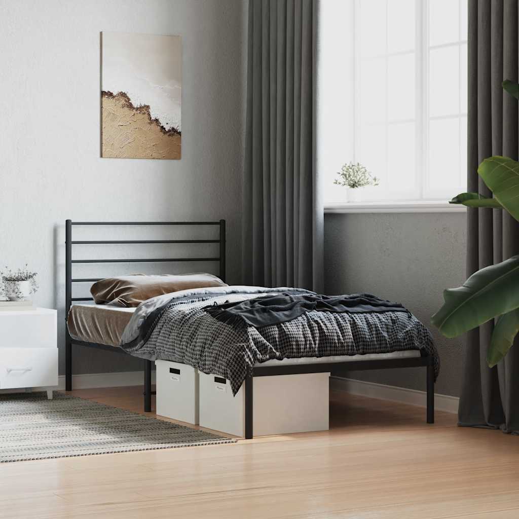Metalni okvir za krevet s uzglavljem crni 80x200 cm