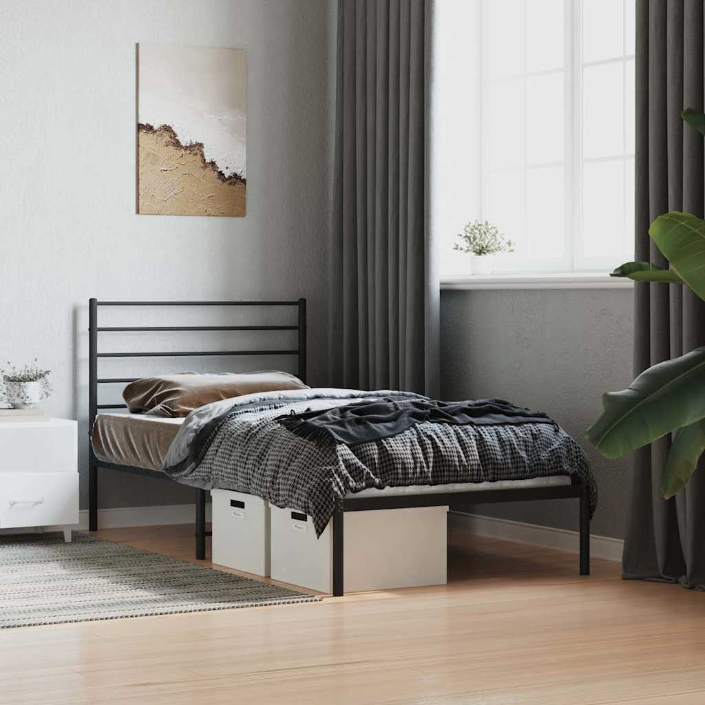 Metalni okvir za krevet s uzglavljem crni 90x190 cm